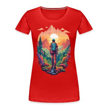 Natur Wandern Camping Fantasie Design Berge Wald - Frauen Premium Bio T-Shirt - Navy - Vorne - Mia (176cm)