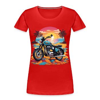 Moto Vintage Biker sur la plage Design rétro - T-shirt bio Premium Femme - bleu marine - Devant - Mia (176cm)