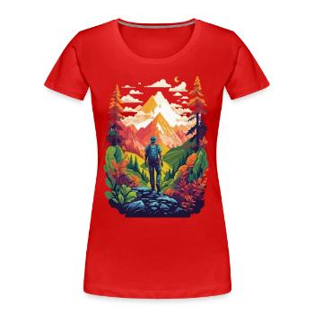 Randonnée dans la nature, la montagne et la forêt - T-shirt bio Premium Femme - bleu marine - Devant - Mia (176cm)