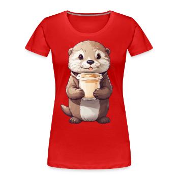 Loutre Coffee Time café sucré Animal Design - T-shirt bio Premium Femme - bleu marine - Devant - Mia (176cm)