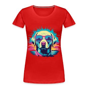 Retro Vaporwave Hund Streetwear Hunde Design - Frauen Premium Bio T-Shirt - Navy - Vorne - Mia (176cm)