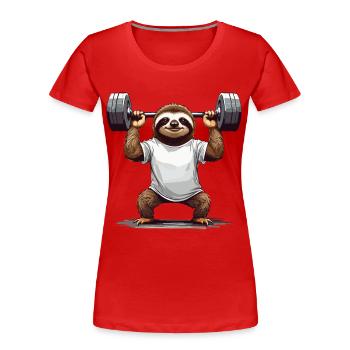 Sloth Bodybuilder Gym Humor Design - Women's Premium Organic T-Shirt - navy - Front - Mia (176cm)