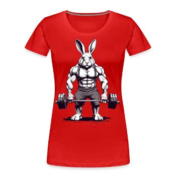 Lustiger Muskel Hase mit Langhantel Design - Frauen Premium Bio T-Shirt -  - Vorne - Mia (176cm)