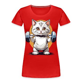 Bodybuilder Cat Barbell Fitness Design - T-shirt bio Premium Femme - bleu marine - Devant - Mia (176cm)
