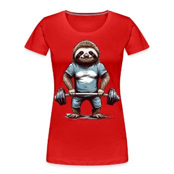 Sloth Bodybuilder Gym Humor Design - Women's Premium Organic T-Shirt - navy - Front - Mia (176cm)