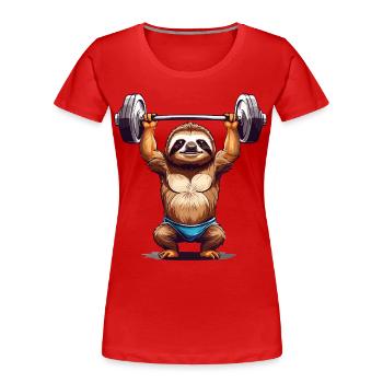 Sloth Bodybuilder Fitness Fun Design - Women's Premium Organic T-Shirt - navy - Front - Mia (176cm)