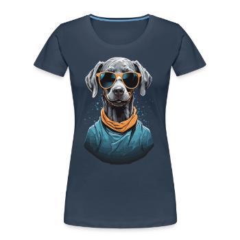 Esthétique Braque de Weimar Chien Streetwear - T-shirt bio Premium Femme - bleu marine - Devant - Mia (176cm)