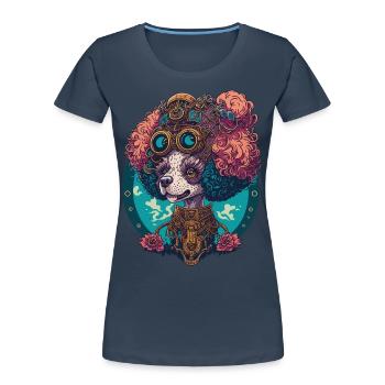 Steampunk Pudel Ästhetisches Hunde Design - Frauen Premium Bio T-Shirt - Navy - Vorne - Mia (176cm)