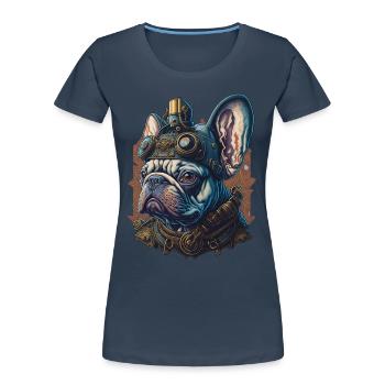 Retro French Bulldog Steampunk Dog - Women's Premium Organic T-Shirt - navy - Front - Mia (176cm)
