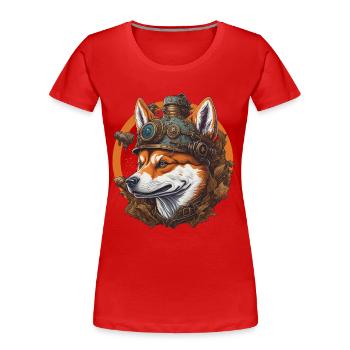 Steampunk Shiba Dog Vintage Machine Dog Design - Women's Premium Organic T-Shirt - navy - Front - Mia (176cm)