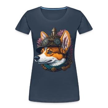 Aesthetic Steampunk Corgi Dog Lover Dog - Women's Premium Organic T-Shirt - navy - Front - Mia (176cm)