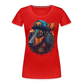 Conception de chien teckel steampunk pour les amoureux des chiens - T-shirt bio Premium Femme - bleu marine - Devant - Mia (176cm)