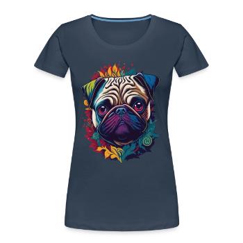 Farbenfrohes Mops Hund Kunstwerk - Frauen Premium Bio T-Shirt - Navy - Vorne - Mia (176cm)