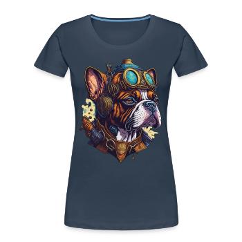 Vintage Steampunk Boxer Dog Machinery Design - Women's Premium Organic T-Shirt - navy - Front - Mia (176cm)