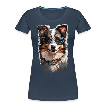 Cool Collie with Sunglasses - Dog Aesthetics - Women's Premium Organic T-Shirt - navy - Front - Mia (176cm)