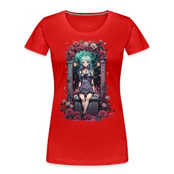 Anime Gothic Girl Viktorianische Blumen Ästhetik - Frauen Premium Bio T-Shirt - Navy - Vorne - Mia (176cm)