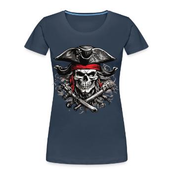 Jolly Roger Pirate Skull Party Halloween Design - Women's Premium Organic T-Shirt - navy - Front - Mia (176cm)