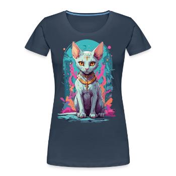 Kawaii Gothic Sphynx Cat Pastel Occult Design - Women's Premium Organic T-Shirt - navy - Front - Mia (176cm)