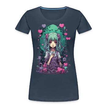 Kawaii Goth e-girl Occulte Pastel Style Anime - T-shirt bio Premium Femme - bleu marine - Devant - Mia (176cm)