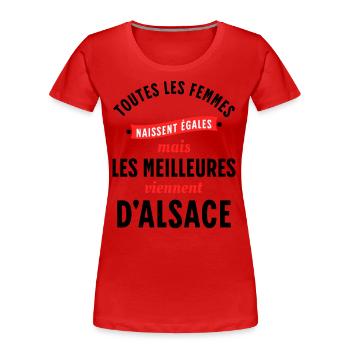 Alsace Région Cadeau pour Alsacienne Rigolo Humour - T-shirt bio Premium Femme - bleu marine - Devant - Mia (176cm)