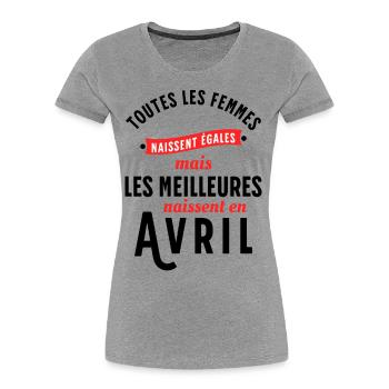 Dicton Anniversaire Avril Année Naissance Slogan - T-shirt bio Premium Femme - bleu marine - Devant - Mia (176cm)