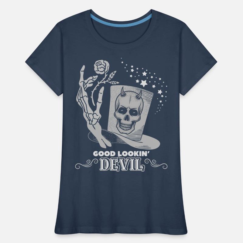 Devil Devil, Satan Saying Skeleton Hand with Rose Women's Premium Organic T-Shirt