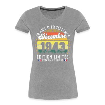 79 Ans Anniversaire Vintage Né en Décembre 1943 - T-shirt bio Premium Femme - bleu marine - Devant - Mia (176cm)