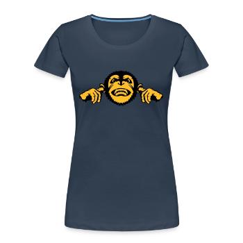 singe monkey chimpanze oreille doigt - T-shirt bio Premium Femme - bleu marine - Devant - Mia (176cm)