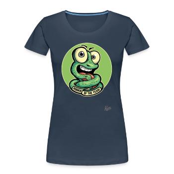 Recrue drôle de l’année : Cartoon Worm - T-shirt bio Premium Femme - bleu marine - Devant - Mia (176cm)