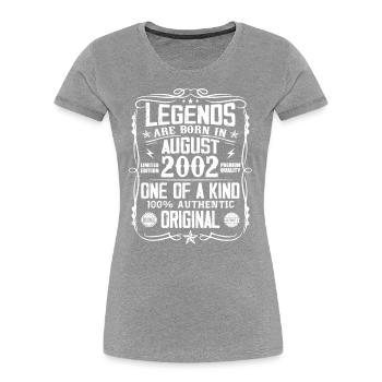 Légendaire depuis août 2002 - Millésime Août 2002 - T-shirt bio Premium Femme - bleu marine - Devant - Mia (176cm)