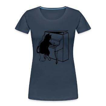 Katze Klavier Musik - Frauen Premium Bio T-Shirt - Navy - Vorne - Mia (176cm)