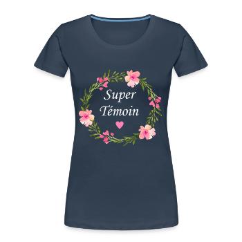 Super Témoin - T-shirt bio Premium Femme - bleu marine - Devant - Mia (176cm)
