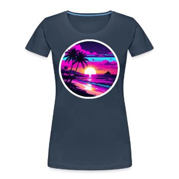 Vacances Island Coucher de soleil sur la plage - T-shirt bio Premium Femme - bleu marine - Devant - Mia (176cm)