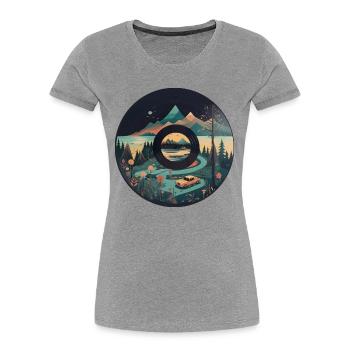 camping caravan in mountain landscape with - Women's Premium Organic T-Shirt - navy - Front - Mia (176cm)