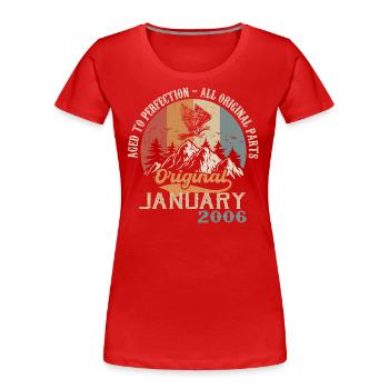 18 ans de génialité depuis janvier 2006 - T-shirt bio Premium Femme - bleu marine - Devant - Mia (176cm)
