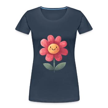 Conception de dessin animé de fleur drôle – Happy Blossom - T-shirt bio Premium Femme - bleu marine - Devant - Mia (176cm)