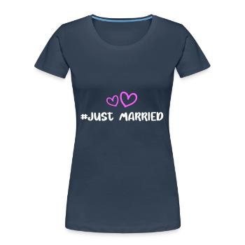 Just Married Hochzeit Herz - Frauen Premium Bio T-Shirt - Navy - Vorne - Mia (176cm)