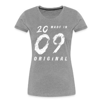 Fabriqué en 2009 Original Anniversaire Grunge en détresse - T-shirt bio Premium Femme - bleu marine - Devant - Mia (176cm)