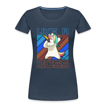 Comme un patron - Drôle de licorne Dabbing Saying - T-shirt bio Premium Femme - bleu marine - Devant - Mia (176cm)