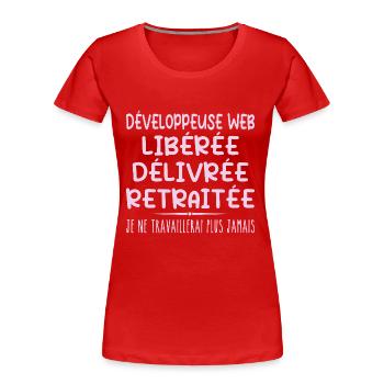 Développeuse web célèbre sa retraite avec humour - T-shirt bio Premium Femme - bleu marine - Devant - Mia (176cm)