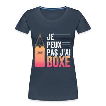 Amusant Je peux pas J'ai boxe - T-shirt bio Premium Femme - bleu marine - Devant - Mia (176cm)