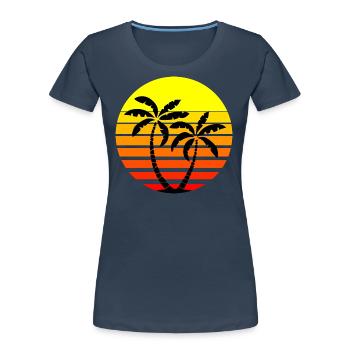 Retro Vaporwave Sonnenuntergang Palmen 80er Jahre - Frauen Premium Bio T-Shirt - Navy - Vorne - Mia (176cm)