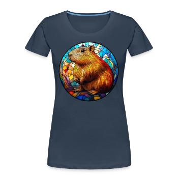 Capybara Stained Glass Mosaic - Women's Premium Organic T-Shirt - navy - Front - Mia (176cm)