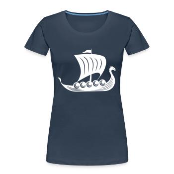 Bateau viking - T-shirt bio Premium Femme - bleu marine - Devant - Mia (176cm)