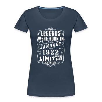 Anniversaire Janvier 1922 Année Edition Limitée - T-shirt bio Premium Femme - bleu marine - Devant - Mia (176cm)