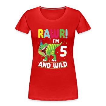 Dinosaurier 5 Jahre Alt 5. Geburtstag Party - Frauen Premium Bio T-Shirt - Navy - Vorne - Mia (176cm)