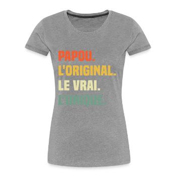 Papou L'original Le Vrai L'unique Cadeau Vintage - T-shirt bio Premium Femme - bleu marine - Devant - Mia (176cm)