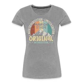 61e anniversaire mars 1964, mars 1964 - T-shirt bio Premium Femme - bleu marine - Devant - Mia (176cm)