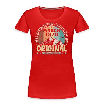 55e anniversaire Mars 1970, Mars 1970 - T-shirt bio Premium Femme - bleu marine - Devant - Mia (176cm)