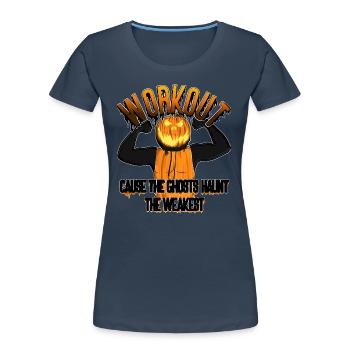 Workout Pumpkin|Halloween Fitness Design with Saying - Women's Premium Organic T-Shirt - navy - Front - Mia (176cm)